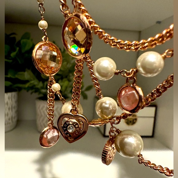 Brilliant HENRI BENDEL Multi Strand Necklace Rose Gold Swarovski Dangles EUC - Picture 7 of 16